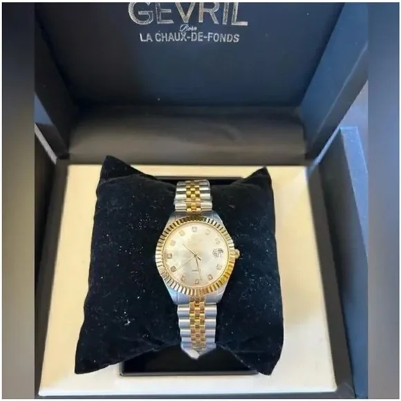 Gevril stainless steel two tone, mother of pearl face watch Switzerland
